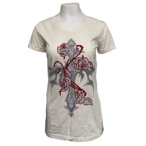 Raw7 Women's T-Shirt with Embroidery Cross - Off White